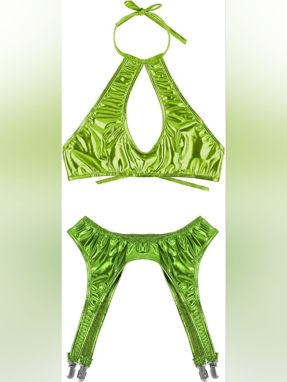 Metallic Green Halter Top & Garter Set
